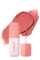 COLORGRAM Nude Blur Tint 16 Romantic Coral packaging close-up highlights a soft blur finish.