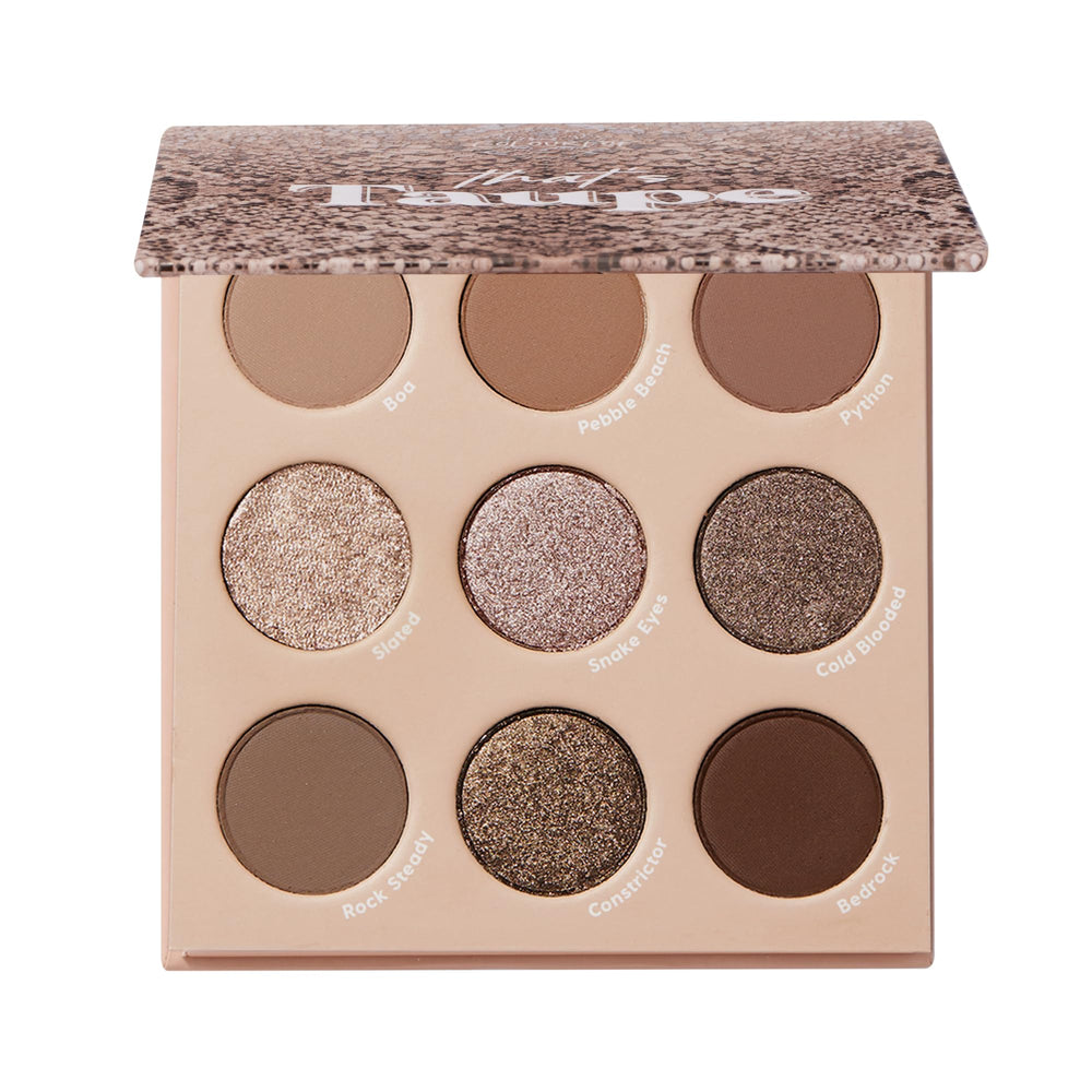 ColourPop That's Taupe palette swatches reveal cool-toned metallic and matte shades.