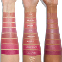 Swatch of ColourPop Weightless Liquid Blush in Super Shy on cheek.