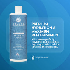 COLURE Richly Moisturize Shampoo bottle pour demonstrating easy distribution for daily cleansing.