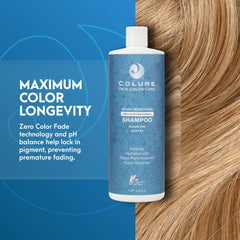 COLURE Richly Moisturize Shampoo label closeup highlighting sulfate-free, gentle cleansing.
