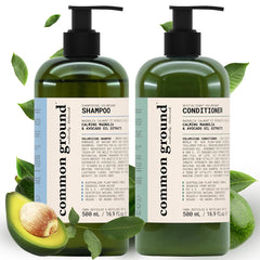 Common Ground volumizing shampoo bottle showing added volume and shine.