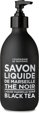 La Compagnie de Provence Black Tea liquid soap bottle highlighting premium Marseille craftsmanship for refined hand washing.