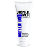 Complete for Men body lotion bottle demonstrates quick-absorbing hydration for dry skin.