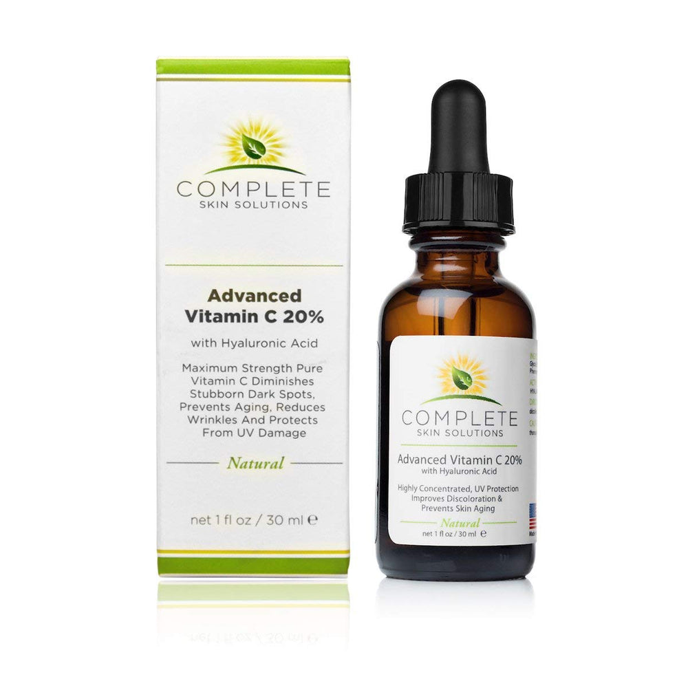Complete Skin Solutions vitamin C serum bottle for daily antioxidant protection.
