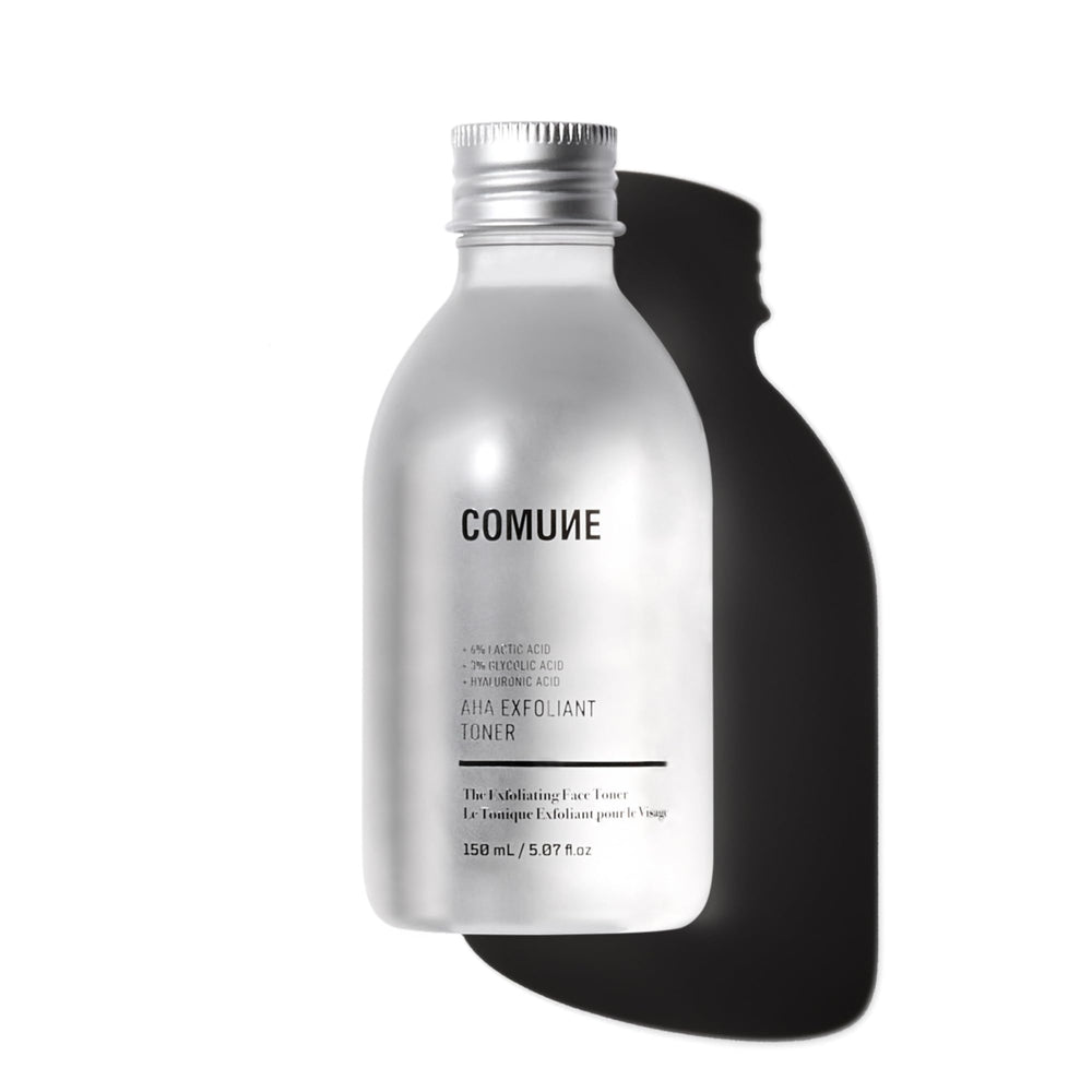 COMUNE AHA Exfoliant Toner bottle close-up, potential smoother skin.