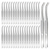 CONEHOY 36pcs stainless steel tweezers curved tip for precise needle threading.
