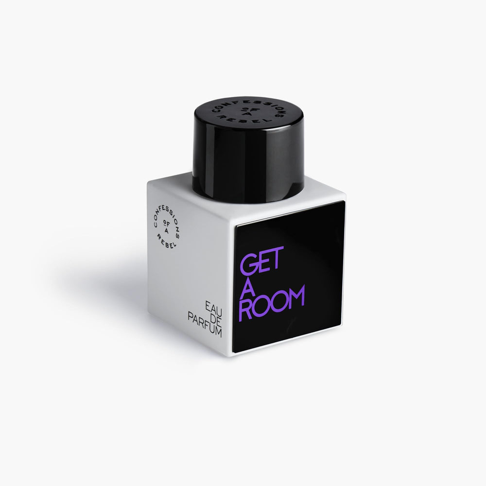 Confessions of a Rebel Get A Room EDP bottle front view, bold and inviting.