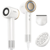 CONFU blow dryer with diffuser attached for defined curls and smoother hair.