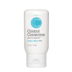 Control Corrective Clear Med 10% bottle close-up highlighting benzoyl peroxide action for clearer skin