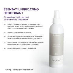 ConvaTec ESENTA spray-action applying deodorant for pouch lubrication.