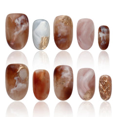 COOLYOUNG handmade press-on nails in almond medium ombre brown for a chic look.