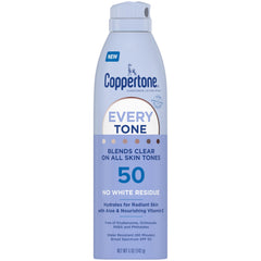 Coppertone Every Tone sunscreen spray bottle ready for on-the-go protection.