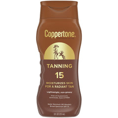 Coppertone tanning sunscreen lotion 8oz bottle front view for outdoor sun protection