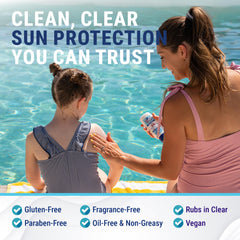 Coral Isles sunscreen bottle in hand during application, smooth non-greasy feel
