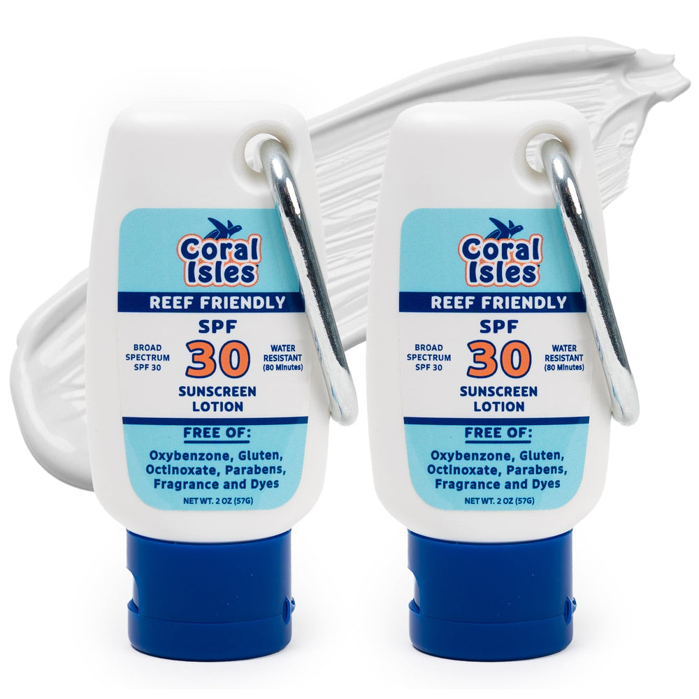 Coral Isles Sunscreen SPF 30 bottle front showing reef-safe label.