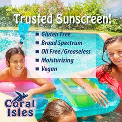 Coral Isles Sunscreen Spray mist being evenly applied on skin for coverage.