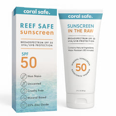Coral Safe mineral sunscreen bottle ready for travel and sun protection.