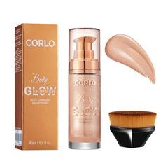 Corlo Body Shimmer Oil bottle highlights a luminous sheen for radiant skin.