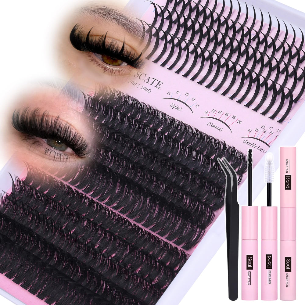 CORUSCATE lash clusters kit close-up showing 60D80D volume for fuller lashes.