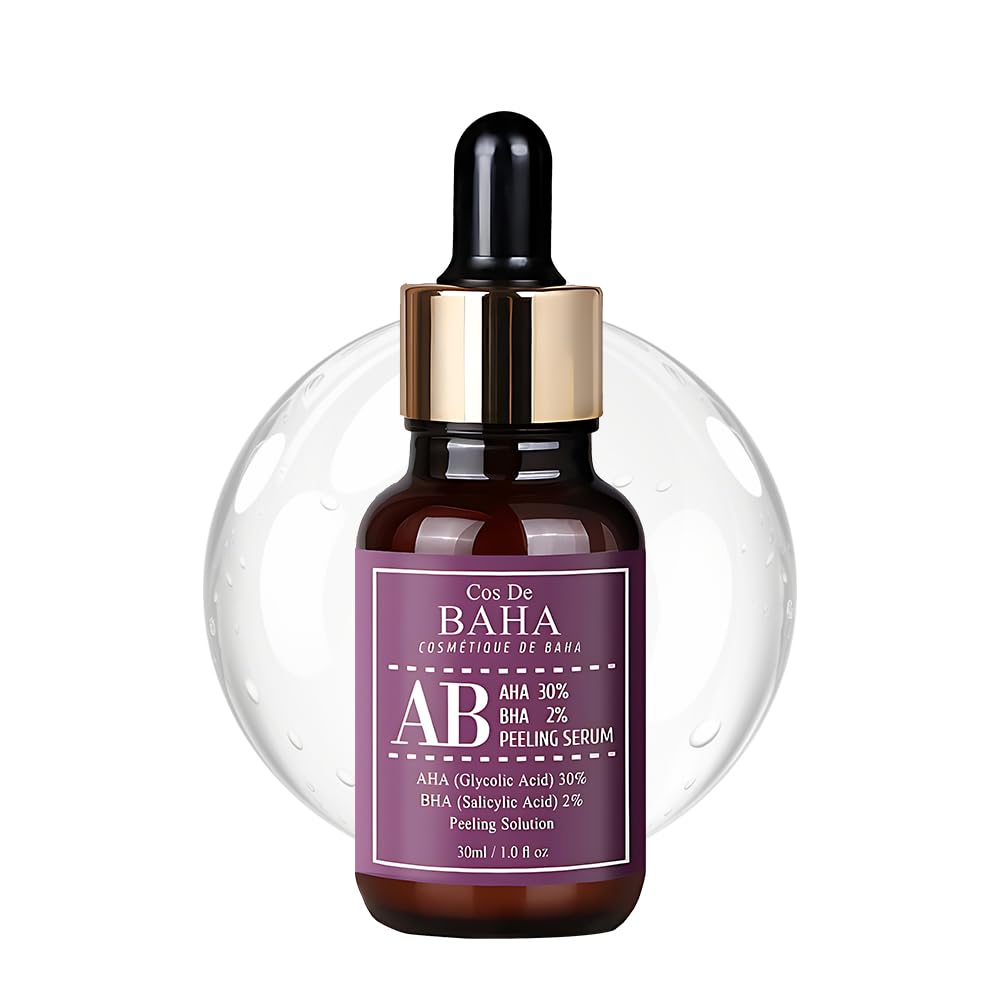 Cos De BAHA exfoliating serum bottle with pour spout for easy, controlled application.