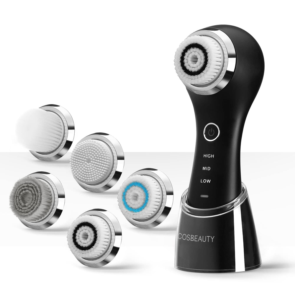COSBEAUTY Face Scrubber Exfoliator in black with sonic brush for gentle cleansing.