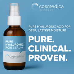 Cosmedica Hyaluronic Acid Serum applied to the face for balanced moisture and glow.
