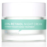 Cosmedica Retinol Night Cream bottle on vanity for nightly hydration and smoothing