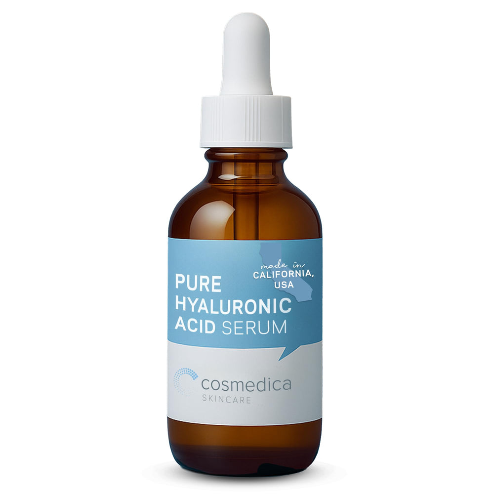 Cosmedica Skincare Hyaluronic Acid Serum bottle close-up for intense hydration.