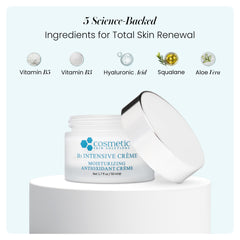 Cosmetic Skin Solutions B5 Intensive Crème close-up on cheek showing dewy glow