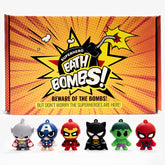 Cosmetics Stories superhero bath bomb with colorful swirls for playful baths.