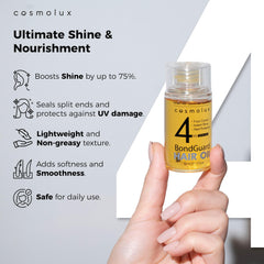 Cosmolux BondGuard oil texture close-up with quick absorption on skin