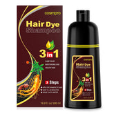Cosmpro dark brown hair dye shampoo provides gray coverage for a natural look.