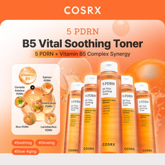 COSRX 5PDRN B5 Toner label close-up showing actives for skin vitality.