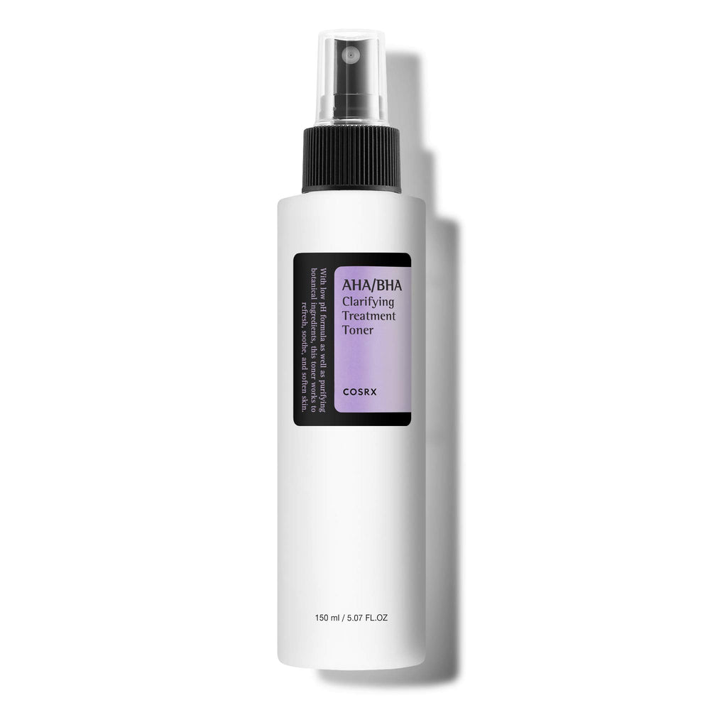 COSRX AHA/BHA Treatment Toner bottle showing gentle exfoliation for smoother skin