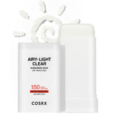 COSRX Airy-Light sunscreen stick packaging close-up, compact travel size for on-the-go sun protection.