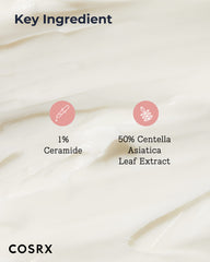 Centella leaf water ingredient in COSRX Balancium Cream features 50 percent formulation for soothing care.