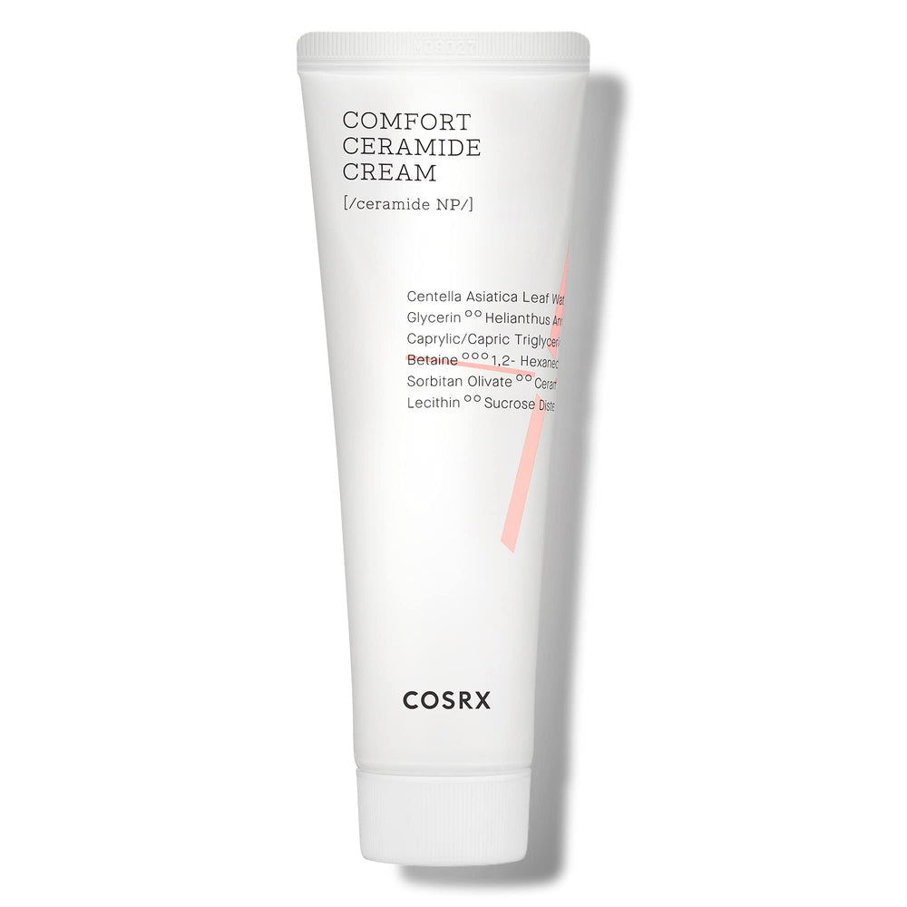 COSRX Balancium Comfort Ceramide Cream bottle with pump for easy hydration application.