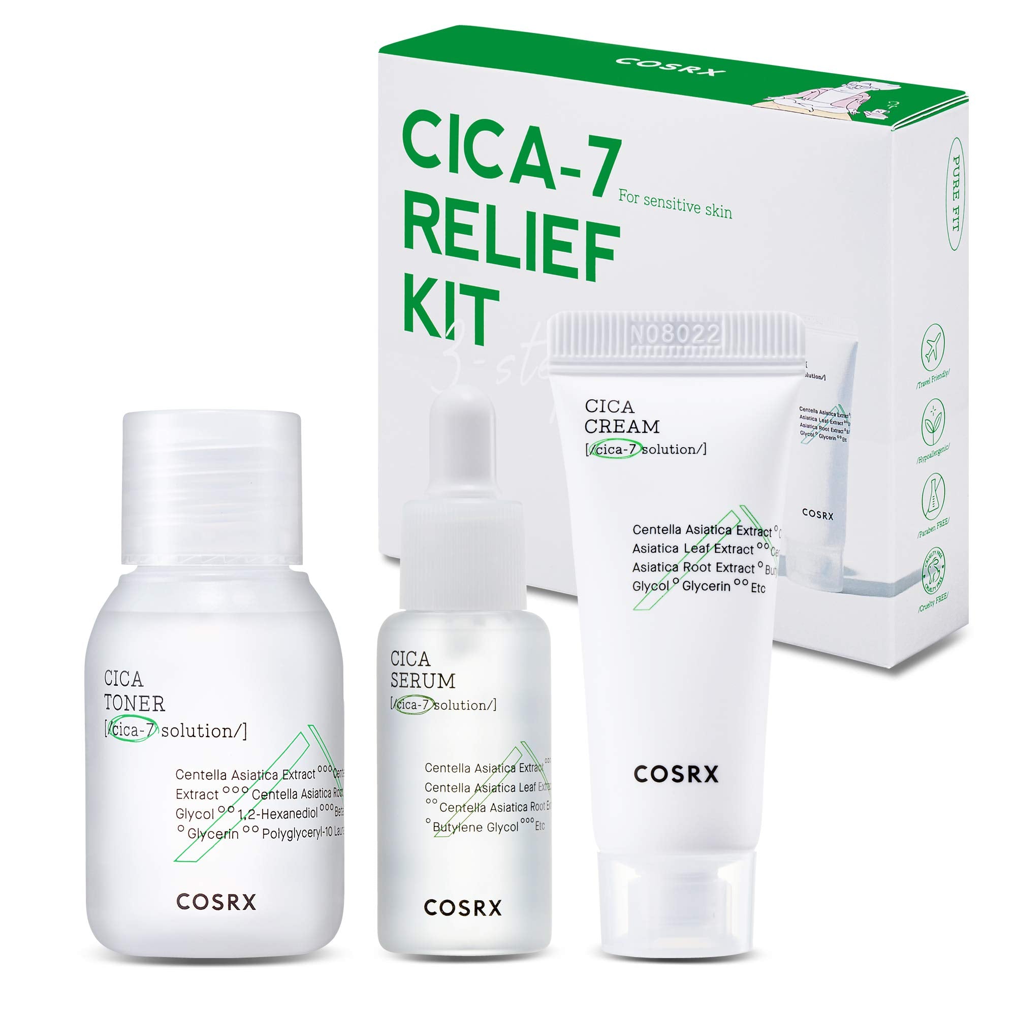 COSRX Cica Relief Kit front packshot highlighting soothing trio for sensitive skin