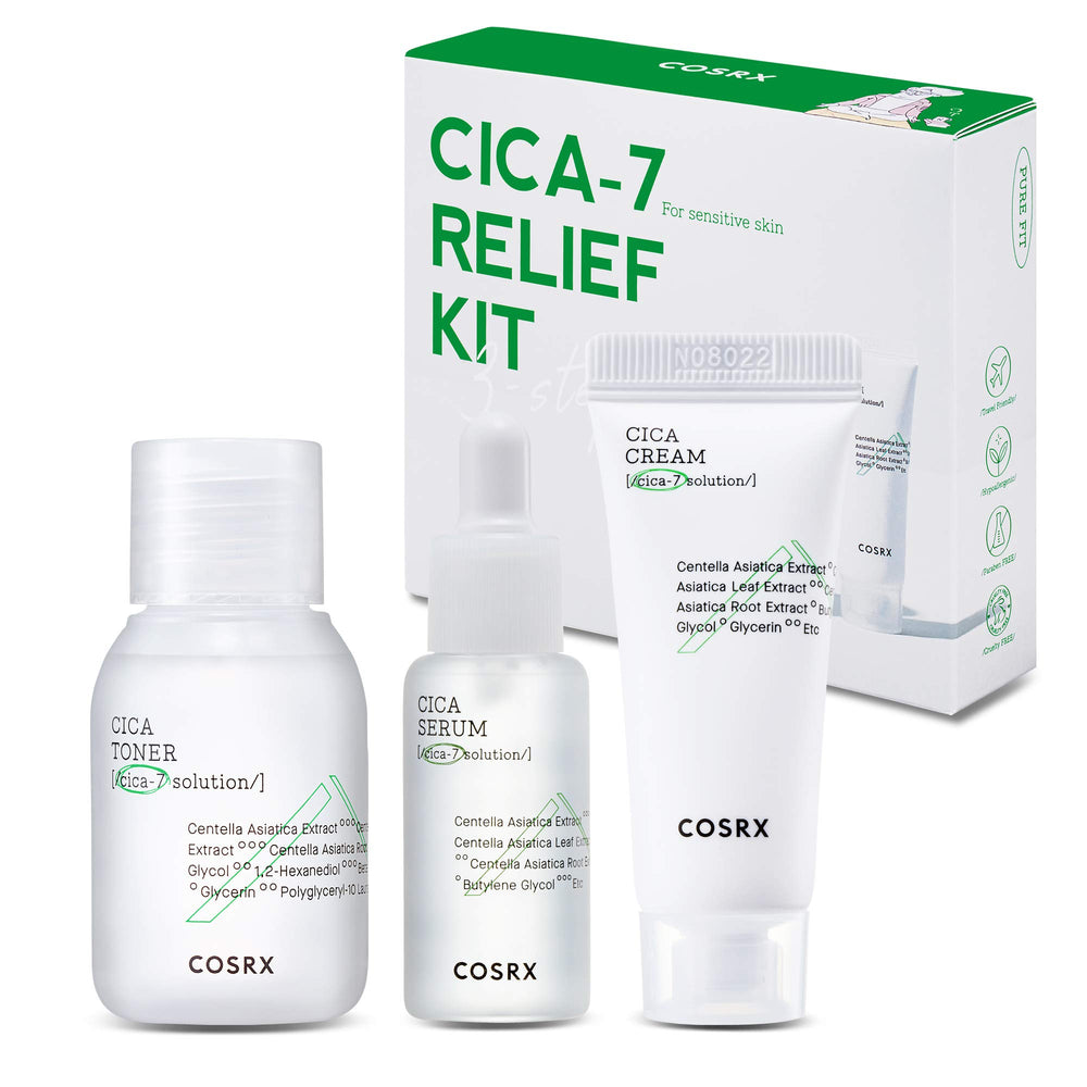 COSRX Cica Relief Kit front packshot highlighting soothing trio for sensitive skin