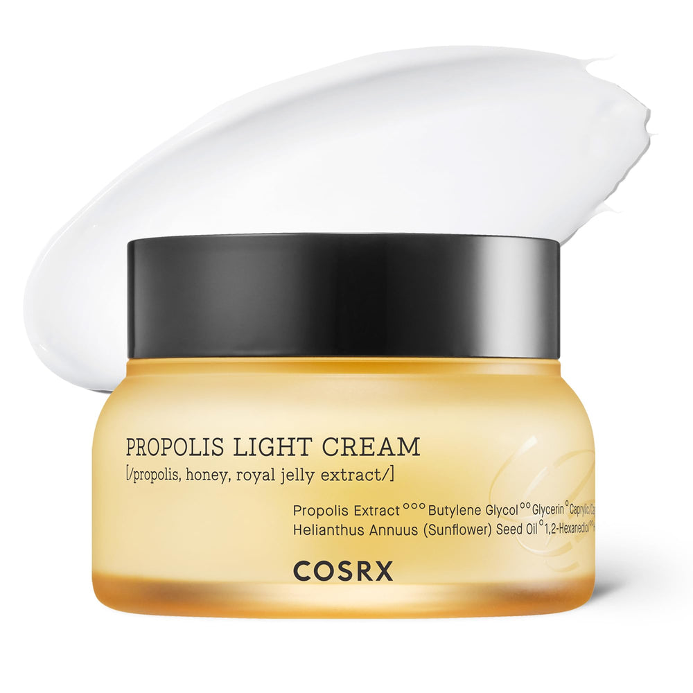 COSRX Full Fit Propolis Light Cream jar closeup highlighting rich hydration