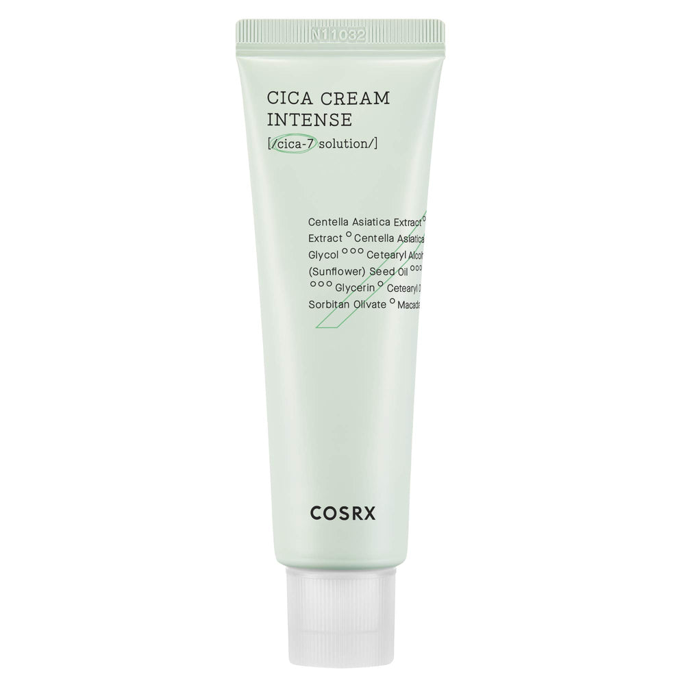 COSRX Pure Fit Cica Intensive Cream jar closeup showing creamy texture for sensitive skin