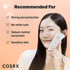 Face swatch on skin showing COSRX Vitamin E Sunscreen's natural glow