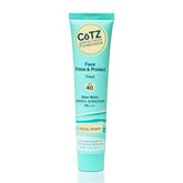 CoTZ Face Prime & Protect tinted sunscreen bottle showing compact, matte finish