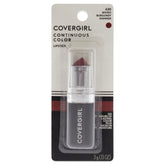 CoverGirl Continuous Color Lipstick 430 Bistro Burgundy swatch shows rich, long-lasting color.
