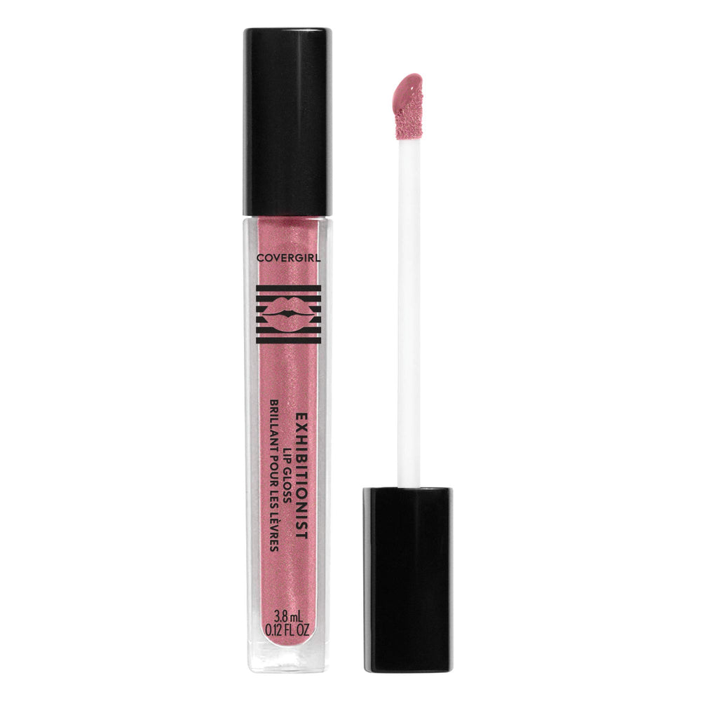 COVERGIRL Exhibitionist lip gloss bottle close-up, highlighting the high-shine finish.