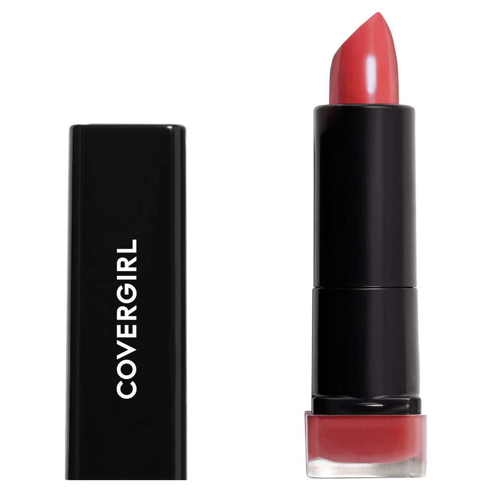 CoverGirl Exhibitionist Lipstick Cream HOT 305 color swatch shows rich, moisturizing shade.