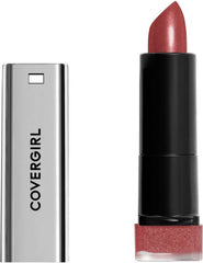 CoverGirl Exhibitionist Metallic lipstick bullet in Ready Or Not shows bold color.