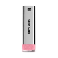 CoverGirl Exhibitionist Metallic on lips with luminous shine.