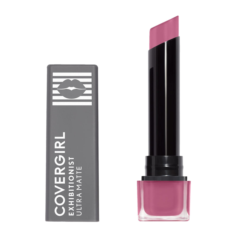 COVERGIRL Exhibitionist lipstick swatch highlights bold color and matte finish.